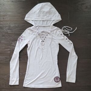 Women's White Lace-Up Hoodie Top